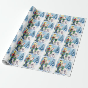 Vattenfärg Bedlington Terrier Lykta Jul Presentpapper