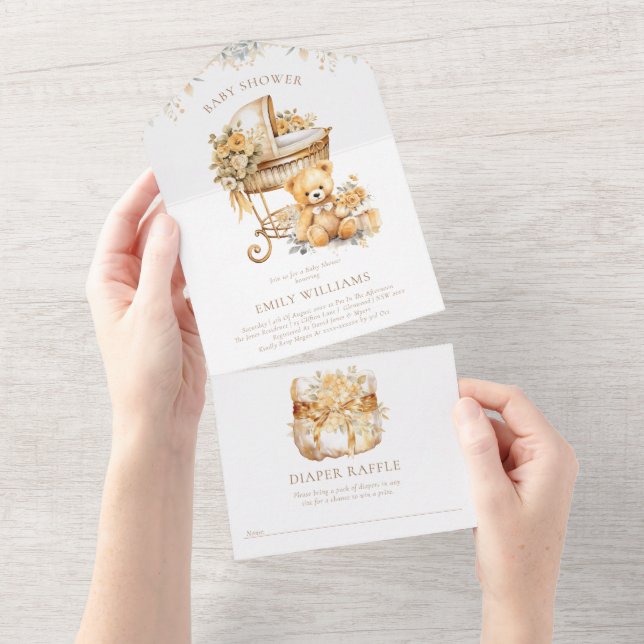 Vattenfärg Beige & Guld Baby Shower Diaper raffle (Avrivbar del)