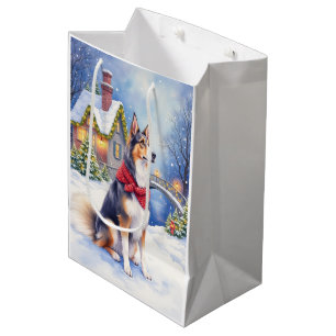 Vattenfärg belgisk fårhund vinter jul