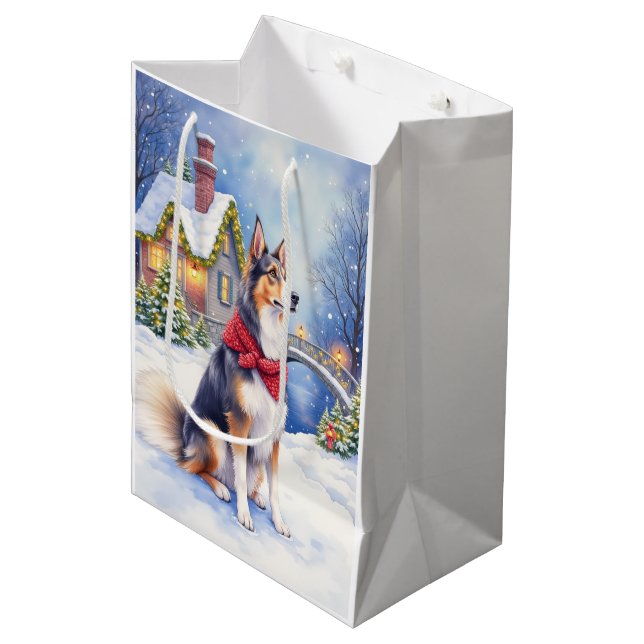 Vattenfärg belgisk fårhund vinter jul (Framsidan Vinklad)