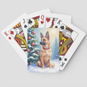 Vattenfärg belgisk malinois städsegrön jul casinokort