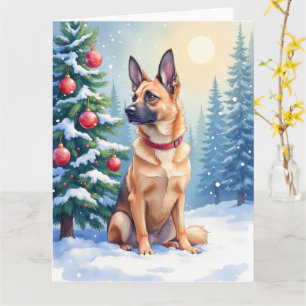 Vattenfärg belgisk malinois städsegrön jul kort