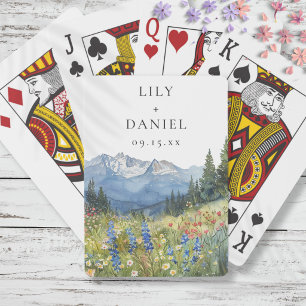 Vattenfärg Berg Blommig Bröllopspresent Casinokort