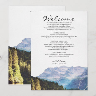 Vattenfärg Berg Bröllop Välkomst Itinerary Program