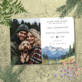 Vattenfärg Berg Floral Foto Bröllop Spara Datumet