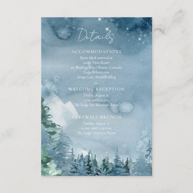 Vattenfärg Berg Mörk Skymning Blå Rustik Bröllop Tilläggskort (Framsida)
