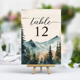 Vattenfärg Berg Och Tall Bröllop Bordsnummer