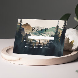 Vattenfärg Berg Tallskog Bröllop RSVP OSA Kort