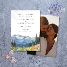 Vattenfärg Berg Vildblomma Foto Bröllop