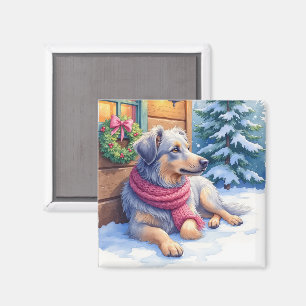 Vattenfärg Bergamasco Shepherd Stuga Jul Magnet