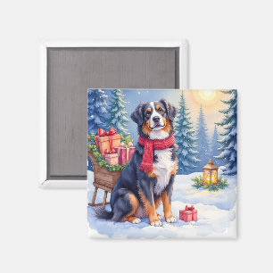 Vattenfärg Bernese Mountain Dog slädjulsfirande Magnet