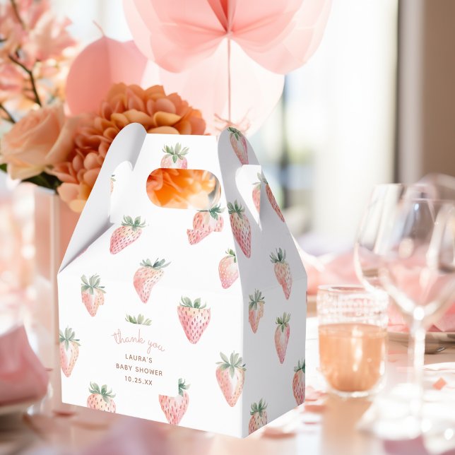 Vattenfärg Berry Sweet Baby Shower Tack Presentaskar (thank you gift box with pink coquette watercolor srawberries for a berry sweet baby shower party)