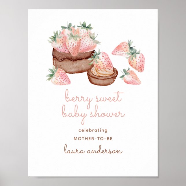 Vattenfärg Berry Sweet Chocolate Cake Baby Shower Poster (Framsidan)