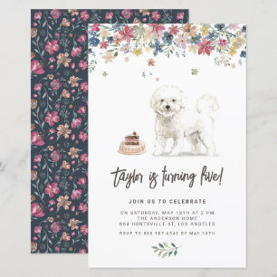 Vattenfärg Bichon Frise Hund Födelsedagsinbjudan