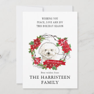 Vattenfärg Bichon Frise Poinsettia Wandeans Julkort
