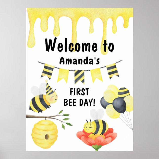 Vattenfärg Biedags Födelsedagsfest Välkommen Poster (Framsidan)