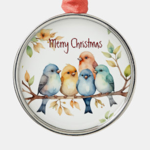 Vattenfärg Bird Family Animal Wildlife Nature Art Julgransprydnad Metall