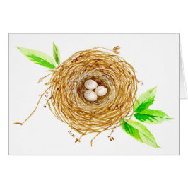 Vattenfärg Bird Nest med 3 ägg Hälsningskort