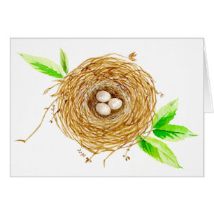 Vattenfärg Bird Nest med 3 ägg Hälsningskort
