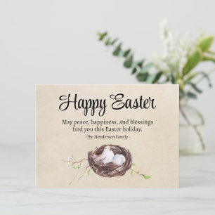 Vattenfärg Bird Nest med Eggs Rustic Glad påsk Kort