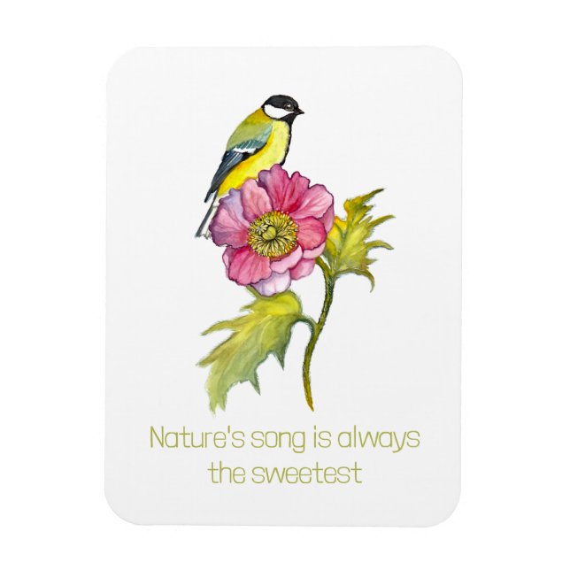 Vattenfärg Bird och Flower Magnet (Vertikal)
