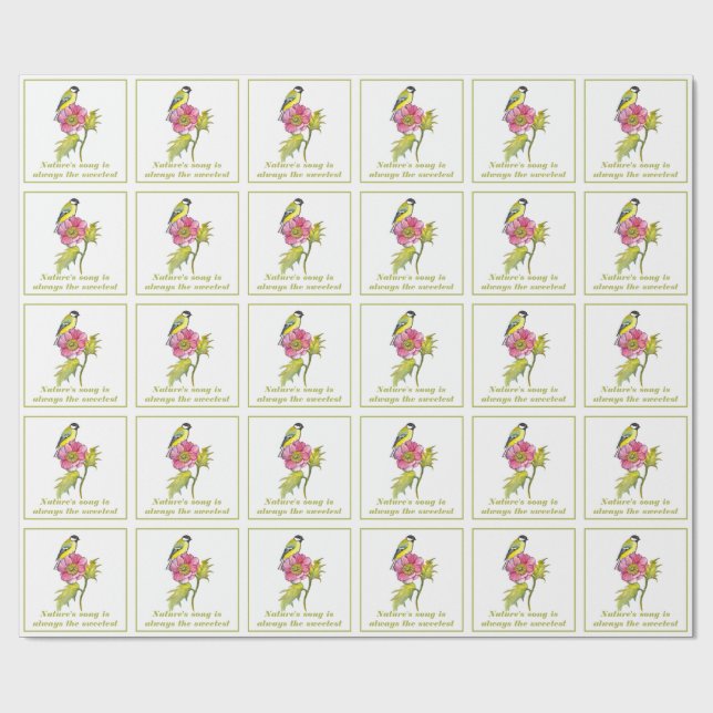 Vattenfärg Bird och Flower Presentpapper (Platt)