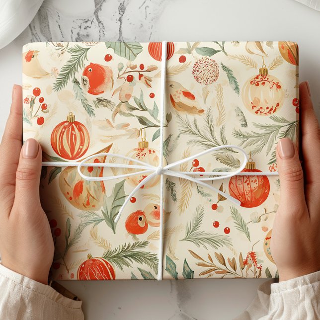 Vattenfärg Birds Vintage jul Presentpapper (Skapare uppladdad)
