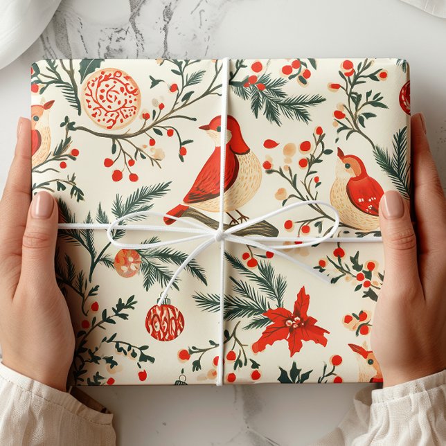 Vattenfärg Birds Vintage jul Presentpapper (Skapare uppladdad)