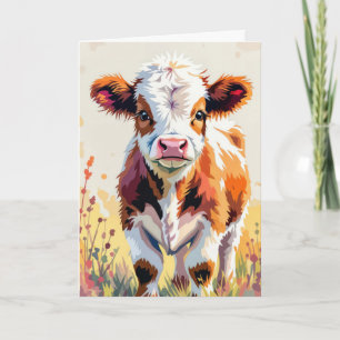 Vattenfärg Birthday Cow Wat a Summer Hat Kort