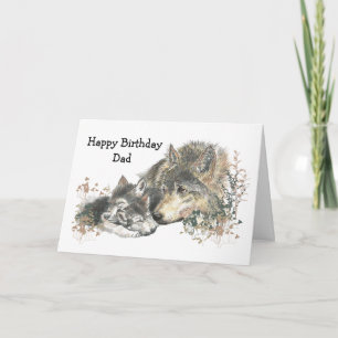 Vattenfärg Birthday Pappa Varg & Unge Animal Art Kort