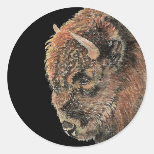 Vattenfärg Bison Buffalo Animal Art Runt Klistermärke