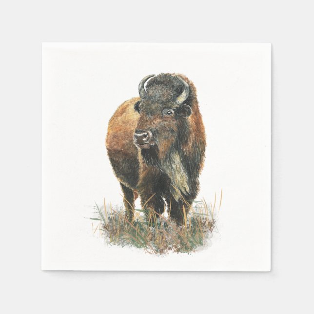 Vattenfärg Bison Buffalo Animal Natature Art Pappersservett (Framsidan)