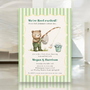Vattenfärg Björn Fiske Baby Shower Inbjudan med QR