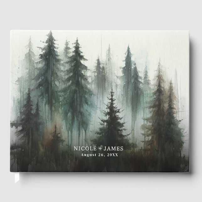 Vattenfärg Björnar Rustik Vildmarksbröllop Gästböcker (Framsida)