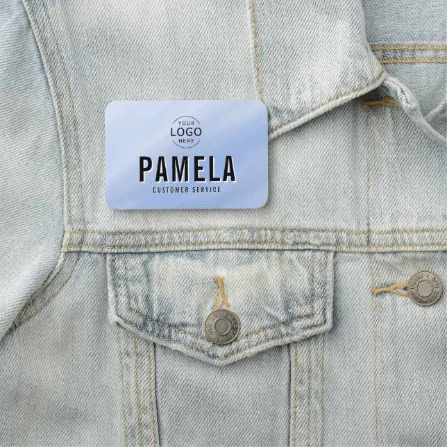 Vattenfärg Blå Bakgrund Kontor Logotyp Personal Namnbricka (På plats)