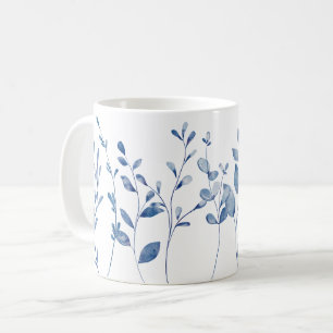 Vattenfärg Blå Blad Kaffemugg