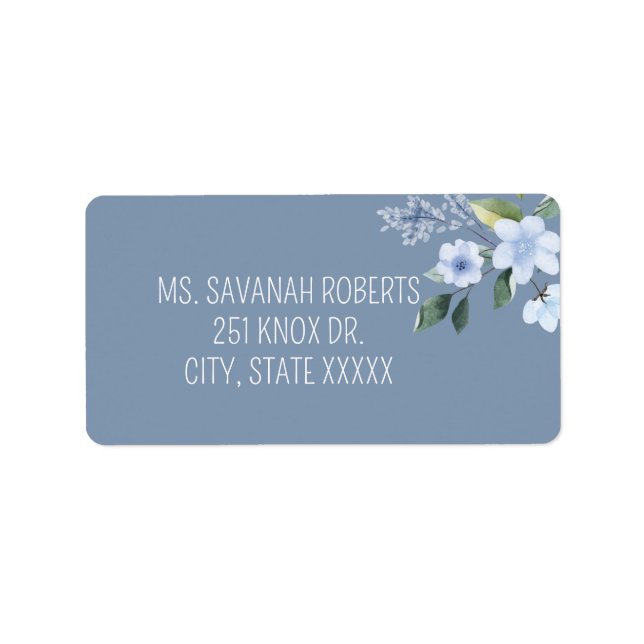 Vattenfärg Blå Blommig Bröllopsretur Etikett Adressetikett (Framsidan)