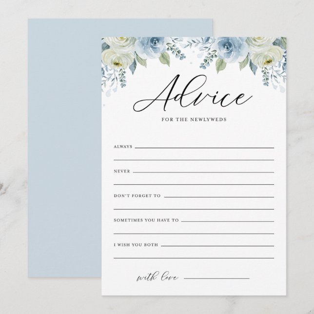 Vattenfärg Blå Blommig Råd för Nygifta Inbjudningar (Fram/baksida)