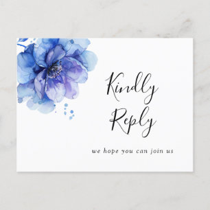 Vattenfärg Blå Blommig Sångförfrågan RSVP Postkort Inbjudan Vykort