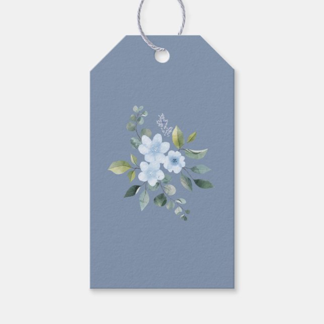 Vattenfärg Blå Blommiga Bröllopsgavetyper Presentetikett (Framsidan)