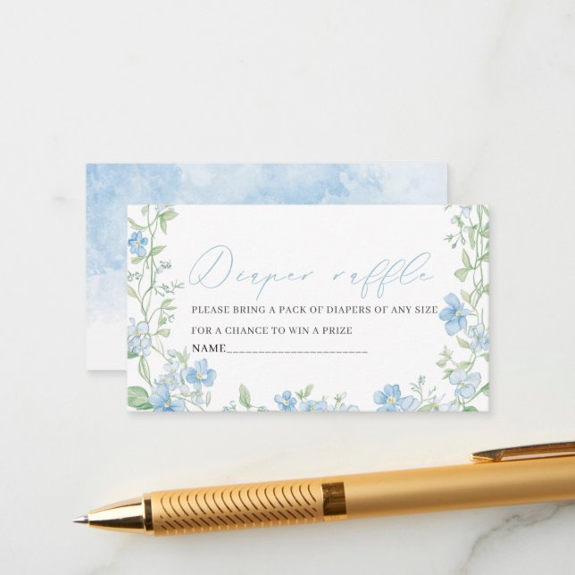 Vattenfärg blå blommor båge band baby shower dia tilläggskort (Fram/Back In Situ)