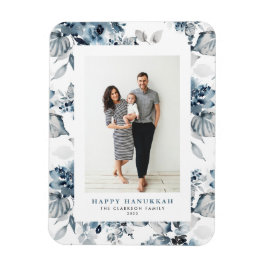 Vattenfärg Blå Blommor Glad Hanukkah Foto Magnet