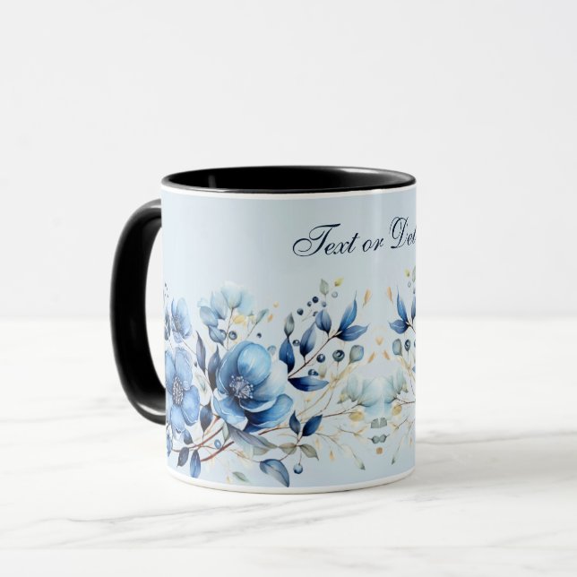 Vattenfärg Blå Blommor Kaffemugge Mugg (Framsida vänster)
