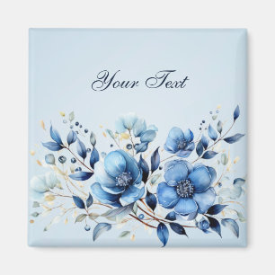 Vattenfärg Blå Blommor Magnet