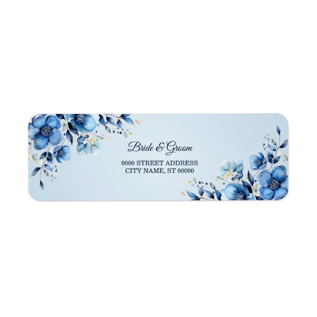 Vattenfärg Blå Blommor Returadressetikett Returadress Etikett (Framsidan)