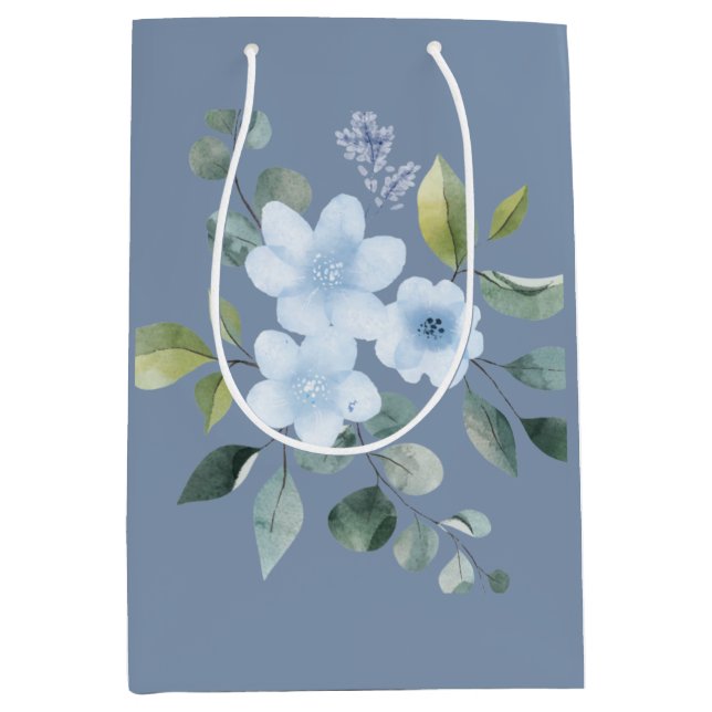 Vattenfärg blå blomsterbröllopspresentväska (Framsidan)