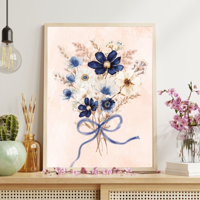 Vattenfärg Blå Blomsterbukett Floral Poster (Skapare uppladdad)