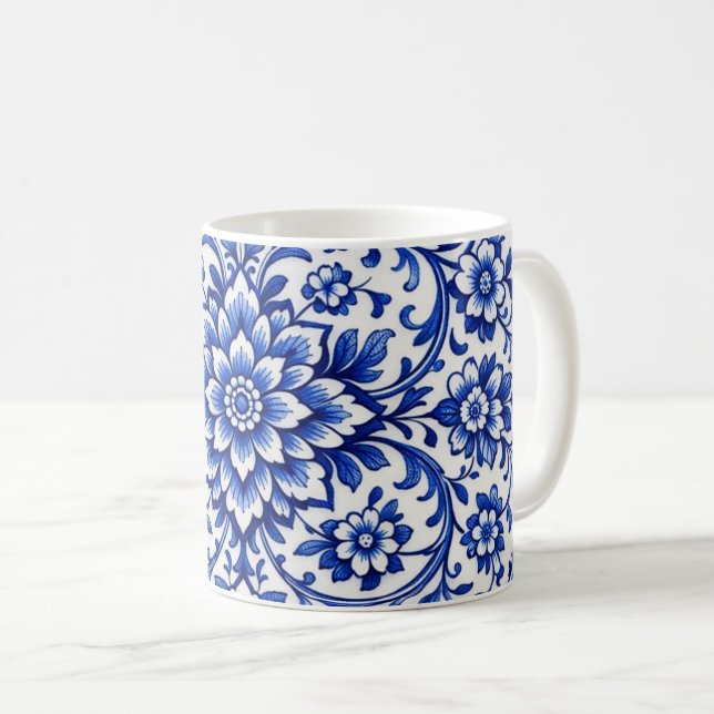 Vattenfärg Blå Botanisk Frostad Glas Mugg (Framsida höger)
