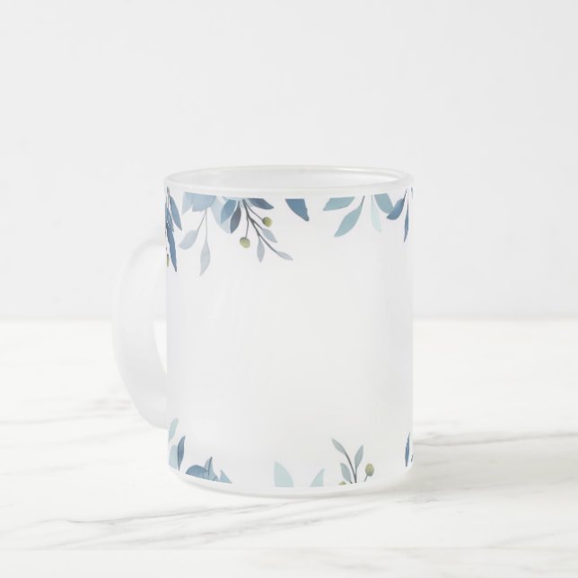 Vattenfärg Blå Botanisk Frostad Glas Mugg (Framsida vänster)