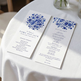 Vattenfärg Blå Bouquet Bröllopsordning för Ceremon Program